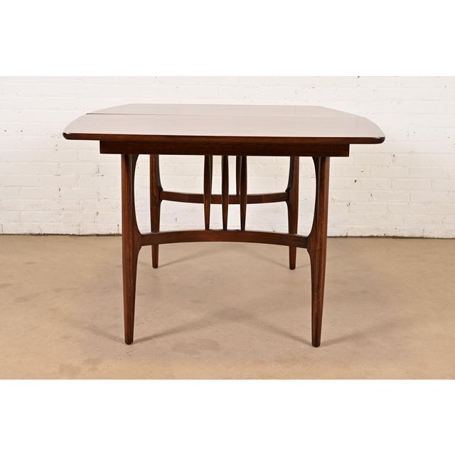 Broyhill Brasilia Style Mid-Century Modern Boat Shaped Walnut Extension Dining Table, Newly Refinished For Sale - Image 12 of 13