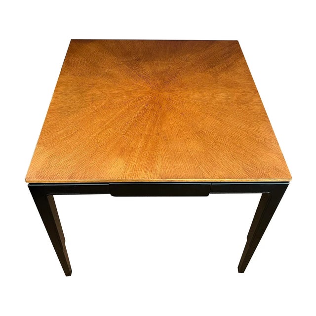 Black 1950s Mid Century Baker Ebonized & Oak Game Table and Four Barrel-Back Chairs - Set of 5 For Sale - Image 8 of 12