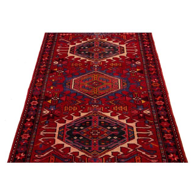 1940s 3 X 11 Handmade Vintage Persian Wool Runner in Red With TRibal Design For Sale - Image 5 of 8