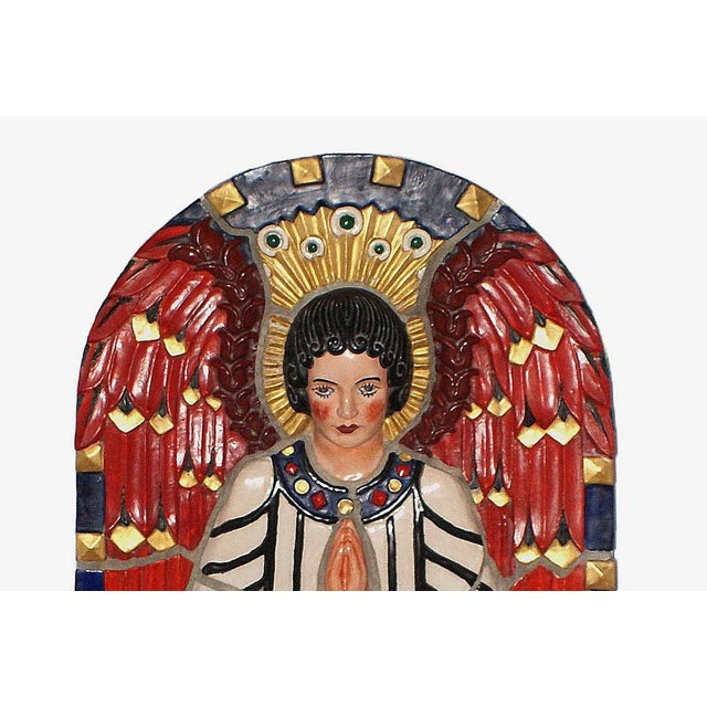 Vintage Art Deco Style Polychrome Terracotta Angel For Sale - Image 4 of 13