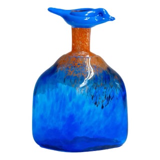 Blue Art Glass Bottle Handmade by Staffan Gellerstedt for Studio Glashyttan, 1988 For Sale