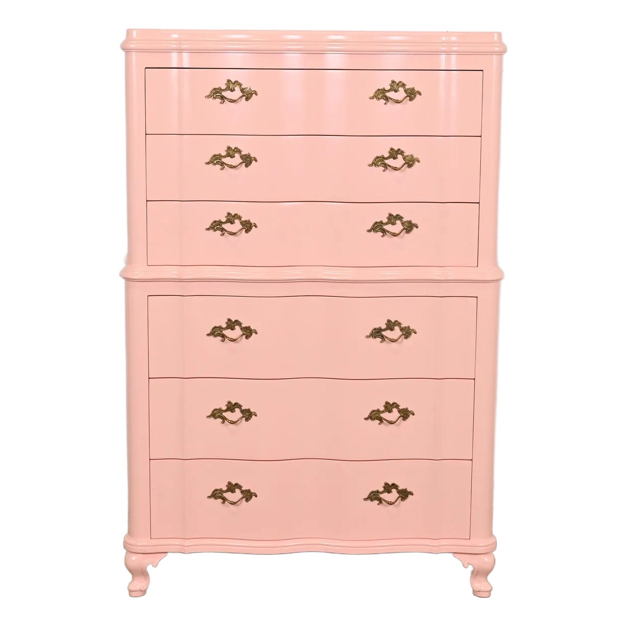 John Widdicomb French Provincial Louis XV Pink Lacquered Highboy Dresser,  Newly Refinished | Chairish