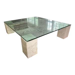 Mid 20th Century Mid-Century Modern Glass and Travertine Coffee Table