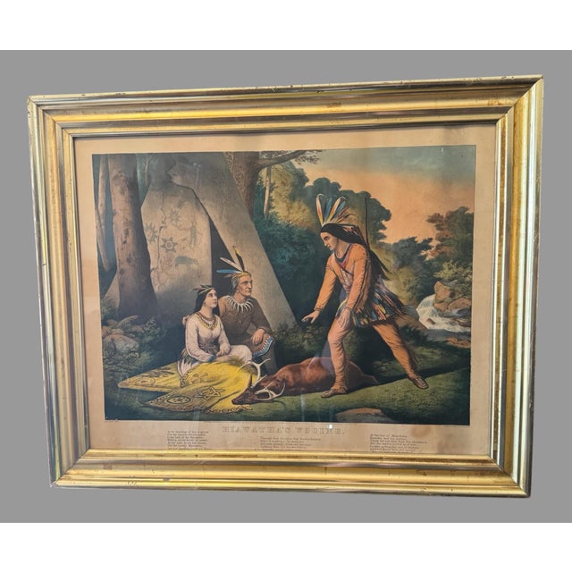 Green Antique Victorian Gilt Framed Currier & Ives Hiawatha's Wooing Print For Sale - Image 8 of 8