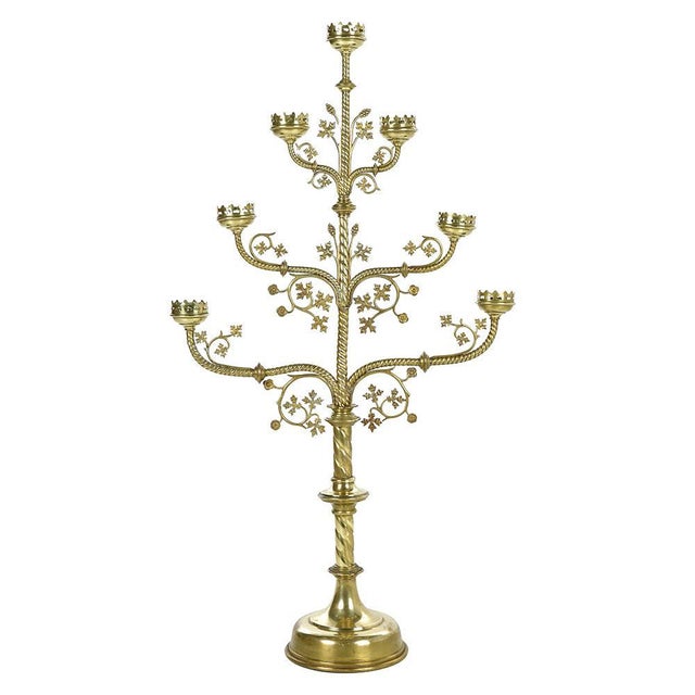 Gold Large Religious Brass 7-Branch Candelabra For Sale - Image 8 of 8