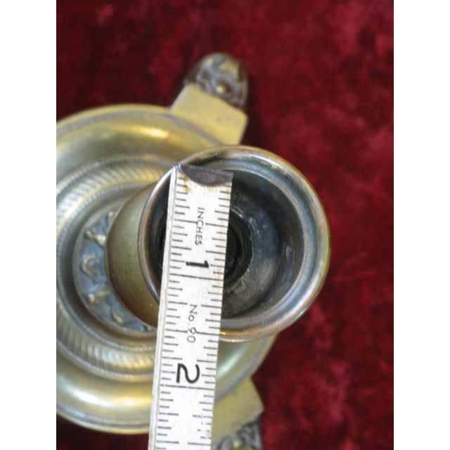 Traditional Brass Candleholders Pair Antique 1880-90s Victorian, Aesthetic Movement, French For Sale - Image 3 of 12