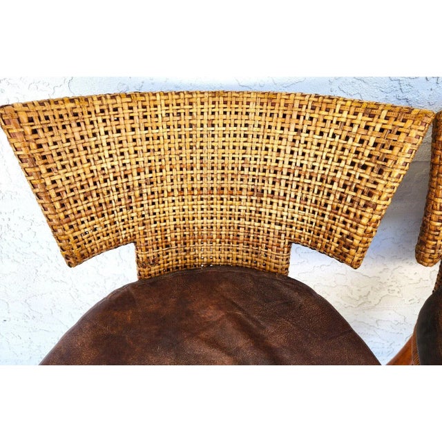 1980s Kreiss Bamboo Barstools Leather Pair For Sale - Image 5 of 13