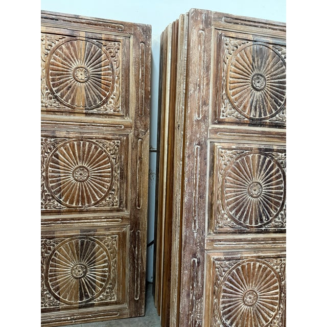 Brown Spanish Style Vintage Sunburst Carved Wooden Door Panel 80x34 For Sale - Image 8 of 12