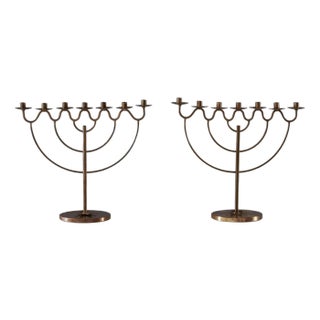 Swedish Modern Candelabras in Brass, 1940s, Set of 2 For Sale