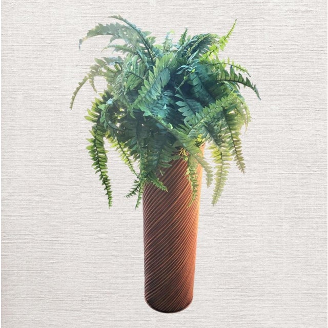 1970s Vintage Mid Century Modern Tall Pencil Reed Cylindrical Planter Pot Pedestal For Sale - Image 5 of 6