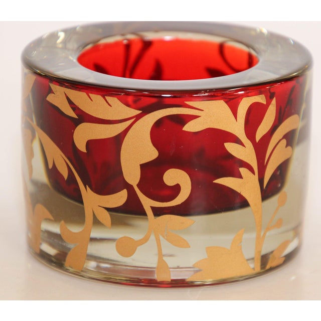 Luxe Moroccan Red and Gold Glass Votive Holder With 22 K Gold Moorish