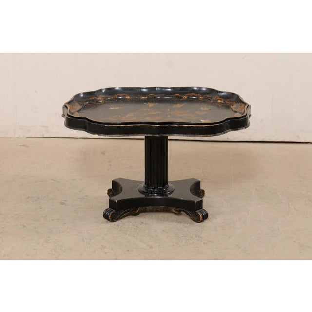 Antique English Chinoiserie Tray-Top Pedestal Coffee Table in Black and Gold For Sale In Atlanta - Image 6 of 12