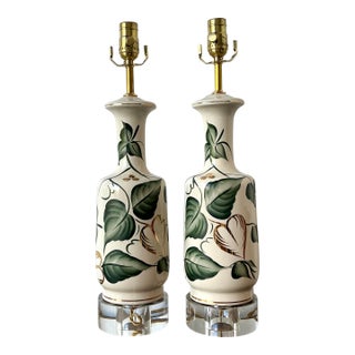 Vintage Glazed Ceramic Ivy Lamps - A Pair For Sale