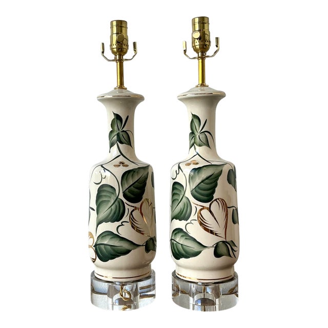 Vintage Glazed Ceramic Ivy Lamps - A Pair For Sale