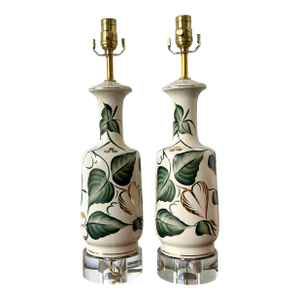 Vintage Glazed Ceramic Ivy Lamps - A Pair
