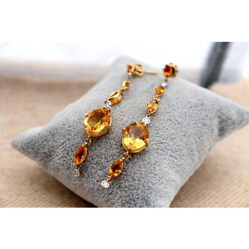 Gold Earrings with Yellow Citrines, Set of 2 For Sale - Image 3 of 7