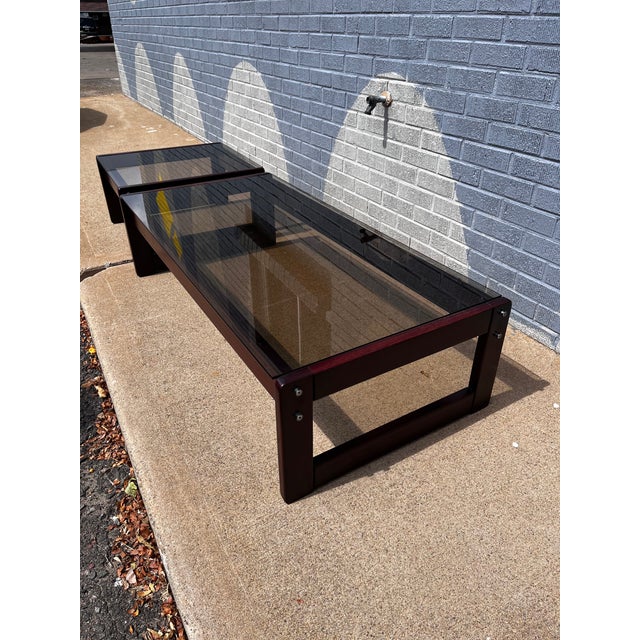 Percival Lafer Attributed to Percival Lafer Brazilian Rosewood and Glass Coffee Table and Side Tables, Set of 3, 1960s For Sale - Image 4 of 17