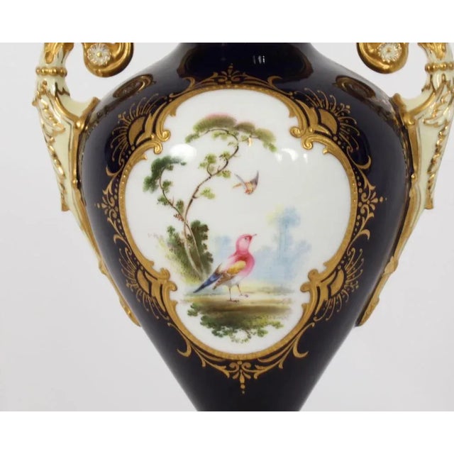 Antique Coalport Vases in Cobalt Blue by A. Perry, 1890s, Set of 2 For Sale - Image 3 of 18