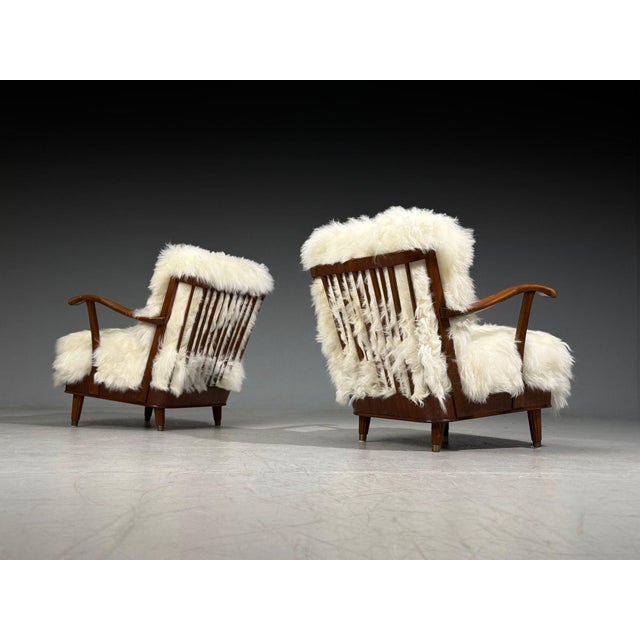 Mid-Century Modern Svante Skogh, Lounge Chairs, Mongolian Fur, Beech, Sweden, 1945 For Sale - Image 3 of 11