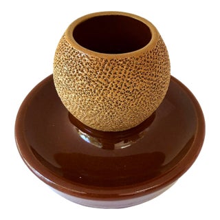 Antique English Match Striker / Match Holder – Brown Glazed Stoneware – Early 20th Century For Sale