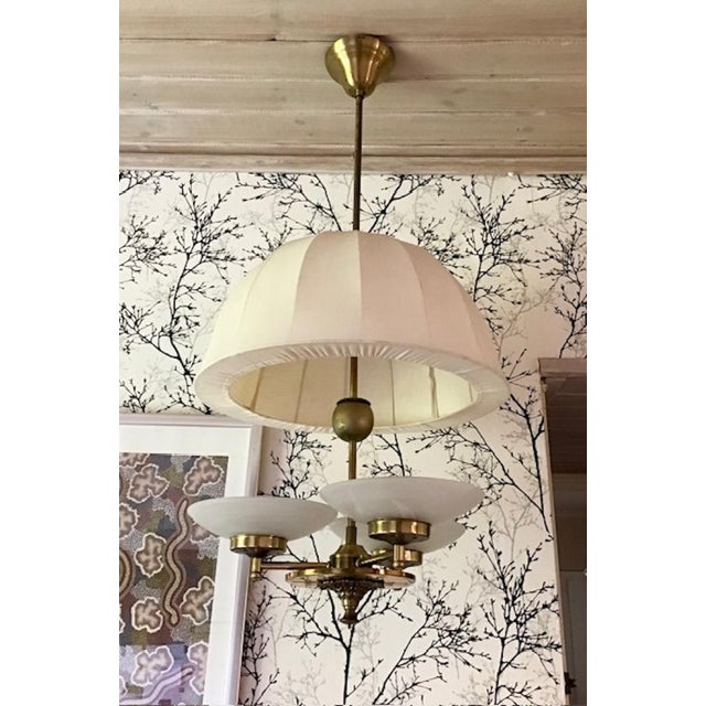 Swedish Modern Ceiling Lamp in Brass and Linen, 1950s For Sale - Image 4 of 11