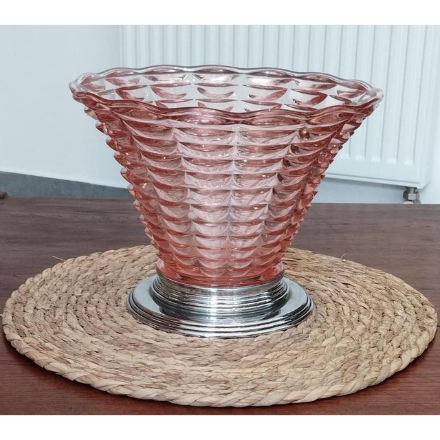 Art Deco Funnel-Shaped Vase in Blown Glass & Chrome Mount, 1920s For Sale - Image 9 of 18