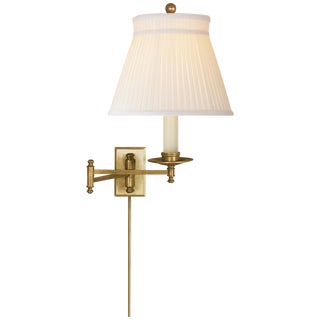 Chapman & Myers for Visual Comfort Signature Dorchester Swing Arm in Antique-Burnished Brass with Silk Crown Shade For Sale