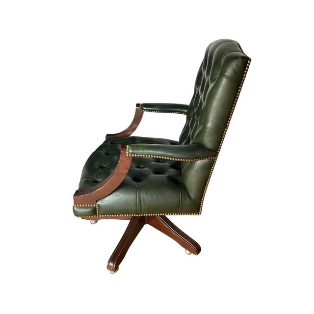 Vintage Gainsborough Chesterfield Style Swivel Chair in Green Leather, 1950 For Sale - Image 3 of 9