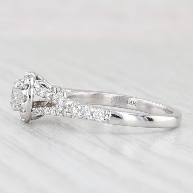 Modern 0.94ctw Round Diamond Halo Engagement Ring 14k White Gold Size 6.75 Gia Cathedral For Sale - Image 3 of 8