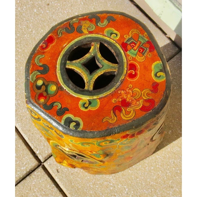 1990s Tibetan Handpainted Tree Trunk Stool For Sale In New York - Image 6 of 9