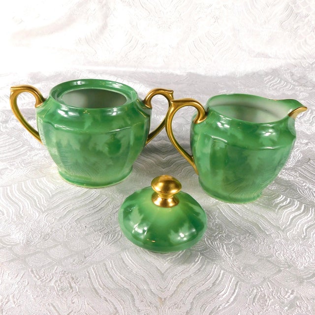 Green 1950s Green Pickard Teapot With Sugar Bowl, Creamer and Five Cups - 10 pcs For Sale - Image 8 of 13