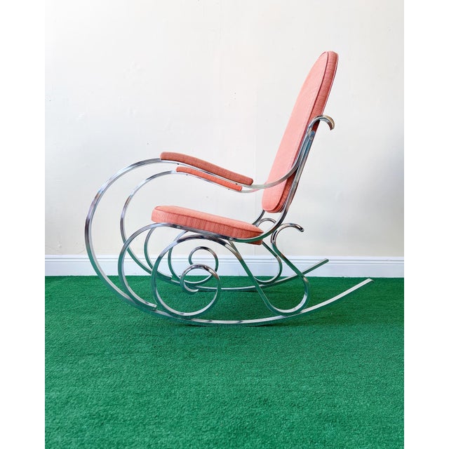 1970s Chrome Rocking Chair With Original Red Fabric Chairish