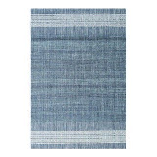 6x9 Blue Flat Weave Wool Banded Diamond Border Geometric Modern Carpet Rug For Sale