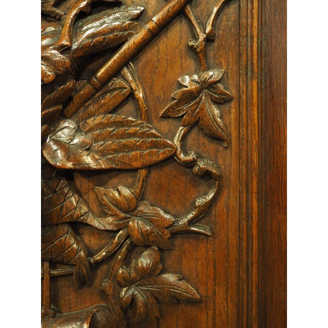 Antique French Hunting Trophy Plaque in Carved and Waxed Oak, Late 1800s For Sale - Image 10 of 18