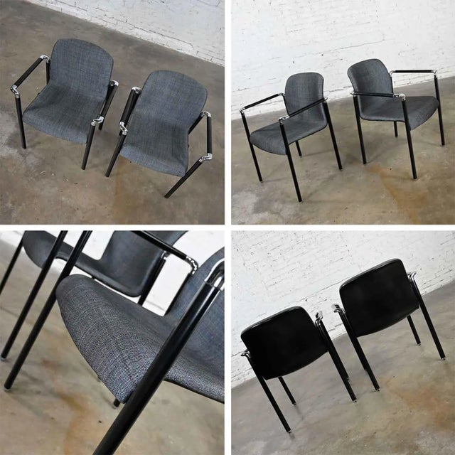 Vintage Modern Armchairs Herman Miller Chrome & Black Original Fabric, a Pair For Sale - Image 9 of 13