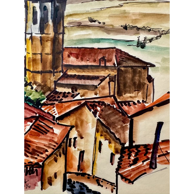 Rustic Henry Emil Salloch Original Watercolor on Paper Iglesia De Santiago, 1973. For Sale - Image 3 of 6