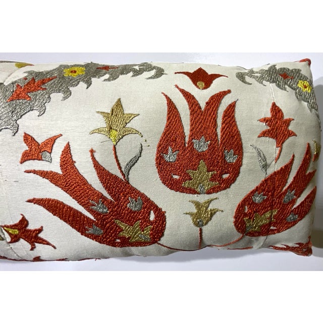 Textile Vintage Uzbek Suzani Hand-Embroidered Pillow For Sale - Image 7 of 11