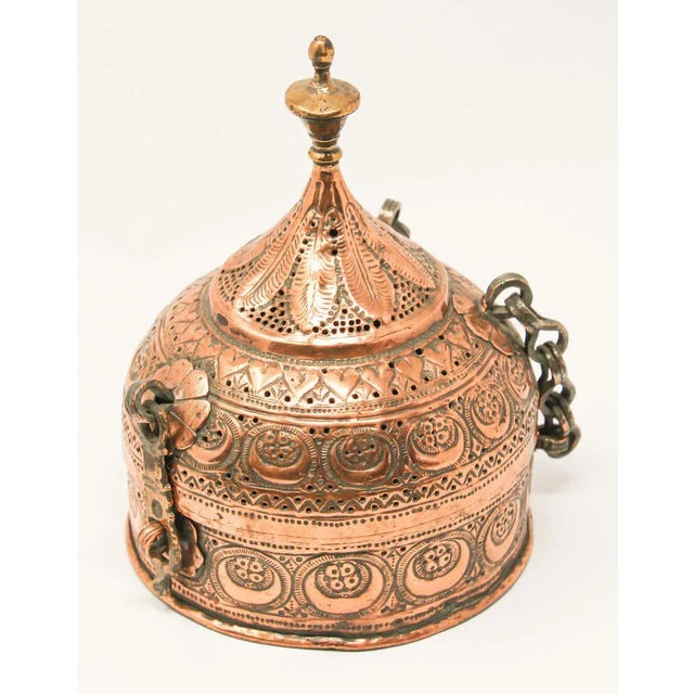 Antique Indian Copper Pandan Betel Box, Mughal Revival, Pierced Dome Lid For Sale - Image 12 of 13