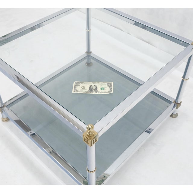 Metal Italian MCM Chrome Brass Smoked Glass 30" Square Side End Lamp Table Stand For Sale - Image 7 of 10