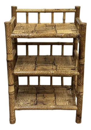Vintage Scorched Bamboo 3 Tier Etagere Shelf