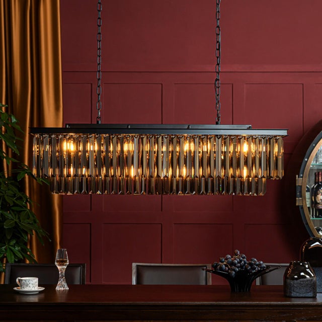 Aloadecor Modern Linear Luxury Rectangular Fring Smoke Crystal Chandelier For Sale In Houston - Image 6 of 7
