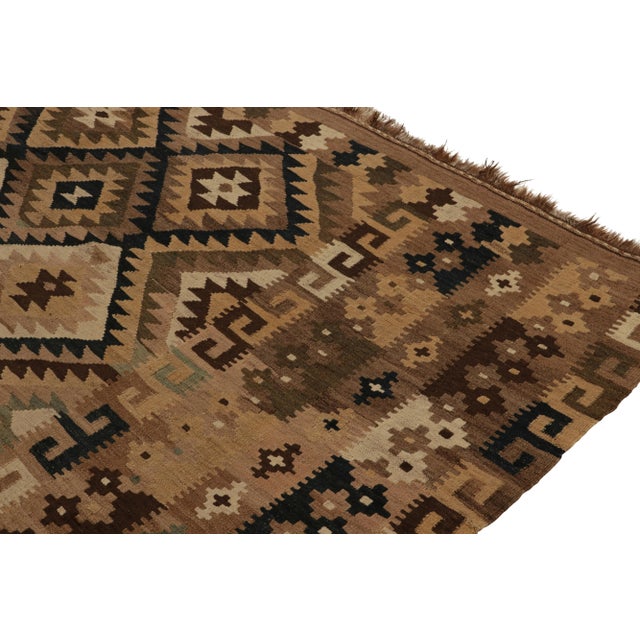 1950s Vintage Afghani Kilim Rug in Beige-Brown, Teal and Black Tribal Pattern For Sale - Image 5 of 8