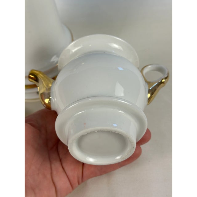 Traditional Antique French Empire Style Tisanière Veilleuse, White & Gold Porcelain Teapot Warmer, Late 1800s For Sale - Image 3 of 9