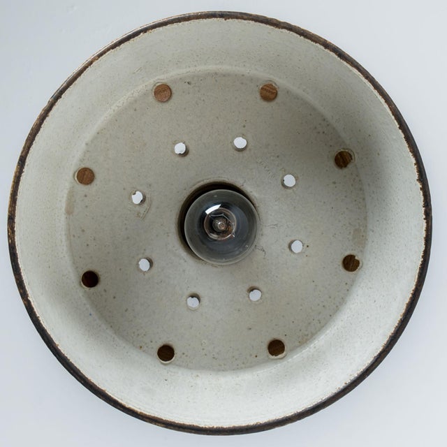 Flat Round Brown Ceramic Pendant Light, Denmark, 1970 For Sale - Image 10 of 17