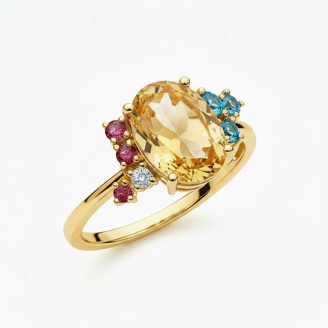 Blue Topaz Multicolor Ring in 14k Gold, Size 7.5 For Sale - Image 6 of 11