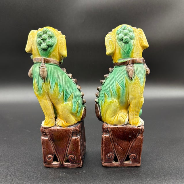 A Vintage Pair of Chinese Sancai Glazed Porcelain Foo Dogs, Circa 1920’s For Sale - Image 6 of 12
