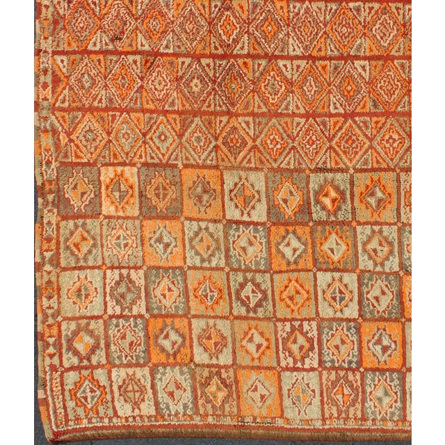 Moroccan Vintage Moroccan Rug in Autumn Colors, Red, Pumpkin, Orange and Light Green For Sale - Image 3 of 11