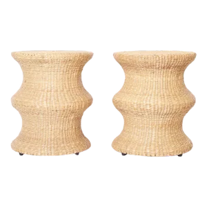 Fs Flores Collection Pair of Woven Reed Midcentury Style Stands