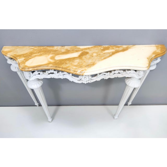 1960s Vintage White Lacquered Beech Console with Yellow Marble Top For Sale - Image 5 of 12