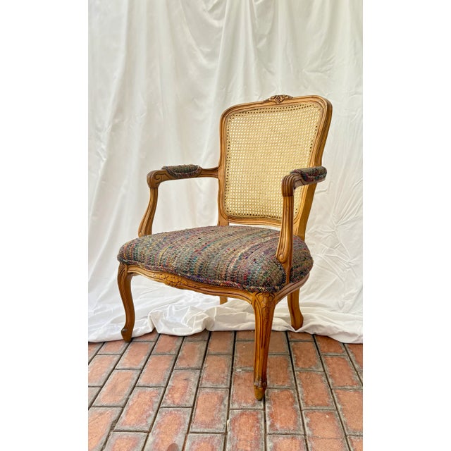 Late 20th Century French Provincial Louis XV Style Cane Back Arm Chair For Sale - Image 12 of 12